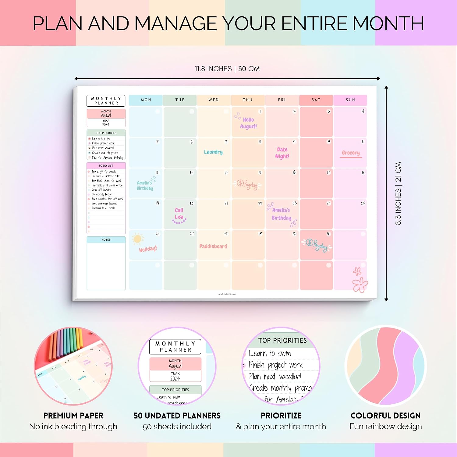 Monthly To Do List Notepad | Monthly Planner Desk Pad, Brain Dump, Organizer and Priority List | 50 Undated Tear Away