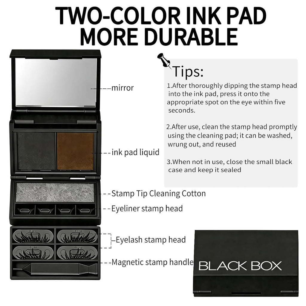 Black Box Eyelash Stamp Kit,3-In-1 Wing Eyeliner & Lower Lash & Freckle Marking Stamping Tool