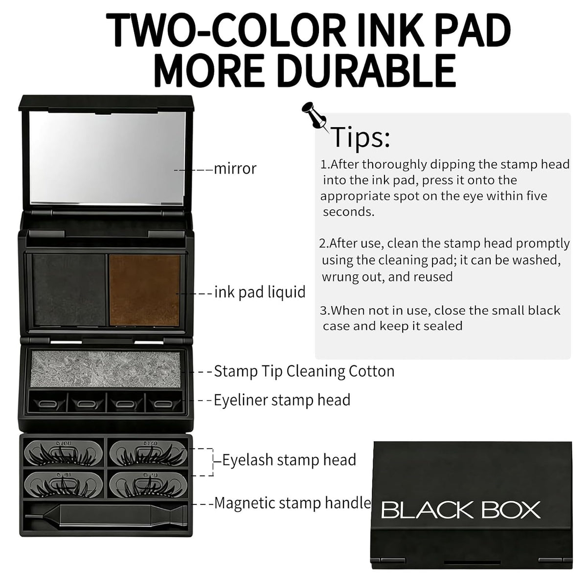 Black Box Eyelash Stamp Kit,3-In-1 Wing Eyeliner & Lower Lash & Freckle Marking Stamping Tool