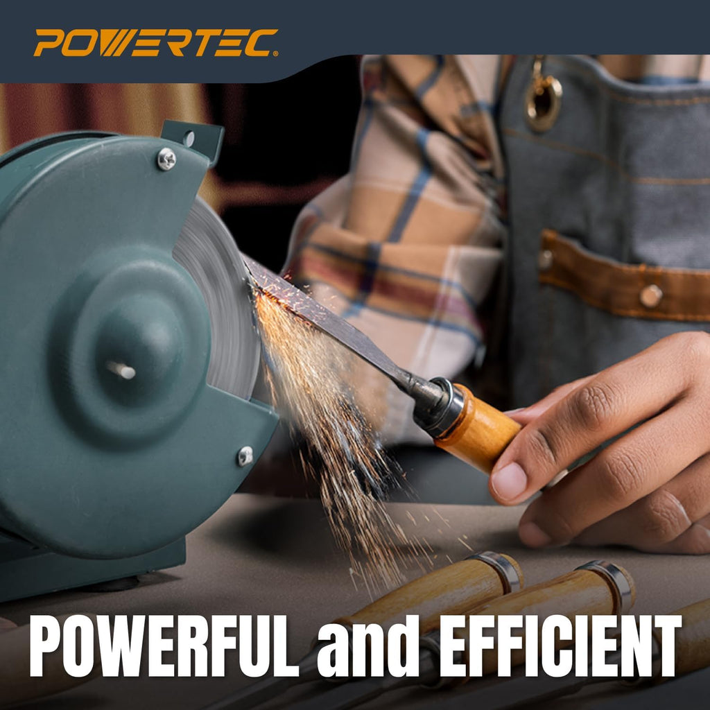 POWERTEC Bench Grinder Wheel 6 Inch 150 Grit, Aluminum Oxide Grinding Wheel for Bench Pedestal Grinder, 3/4" Thick 1/2" Arbor, Sharpening & Shaping Drill Bits, Blade, and Chisel 2PK (15520-P2)