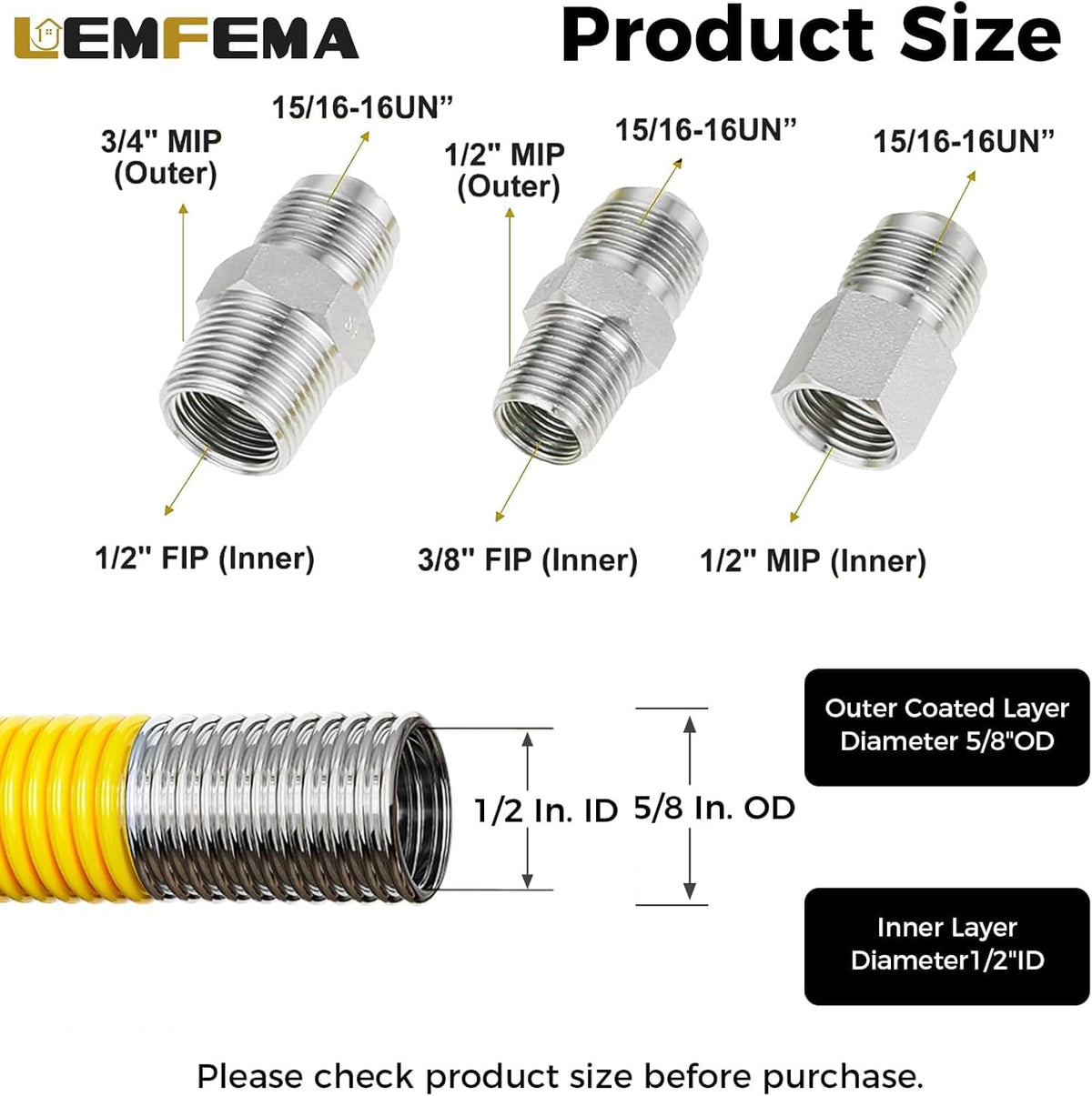 48"Gas Hose Connector Kit Gas Line for Dryer, Water Heater, Stove
