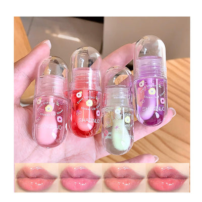 4 Pcs Lip Gloss Oil Set, Fruit Flavored Lip Gloss Set Cute Lip Jelly Hydrating Lip Make-Up for Women, Party Gift