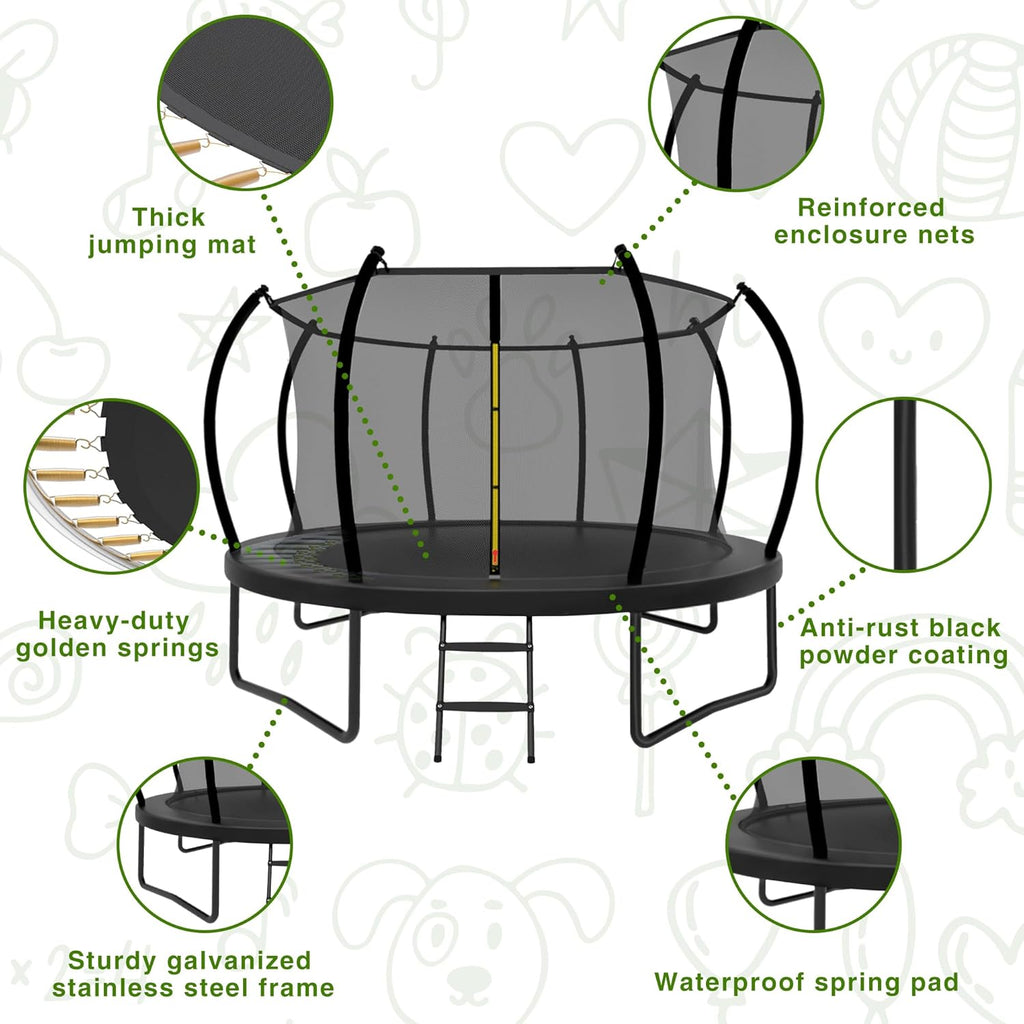 14FT Trampoline Outdoor for Kids with Safety Enclosure Net and Ladder, ASTM Approved Recreational Trampoline