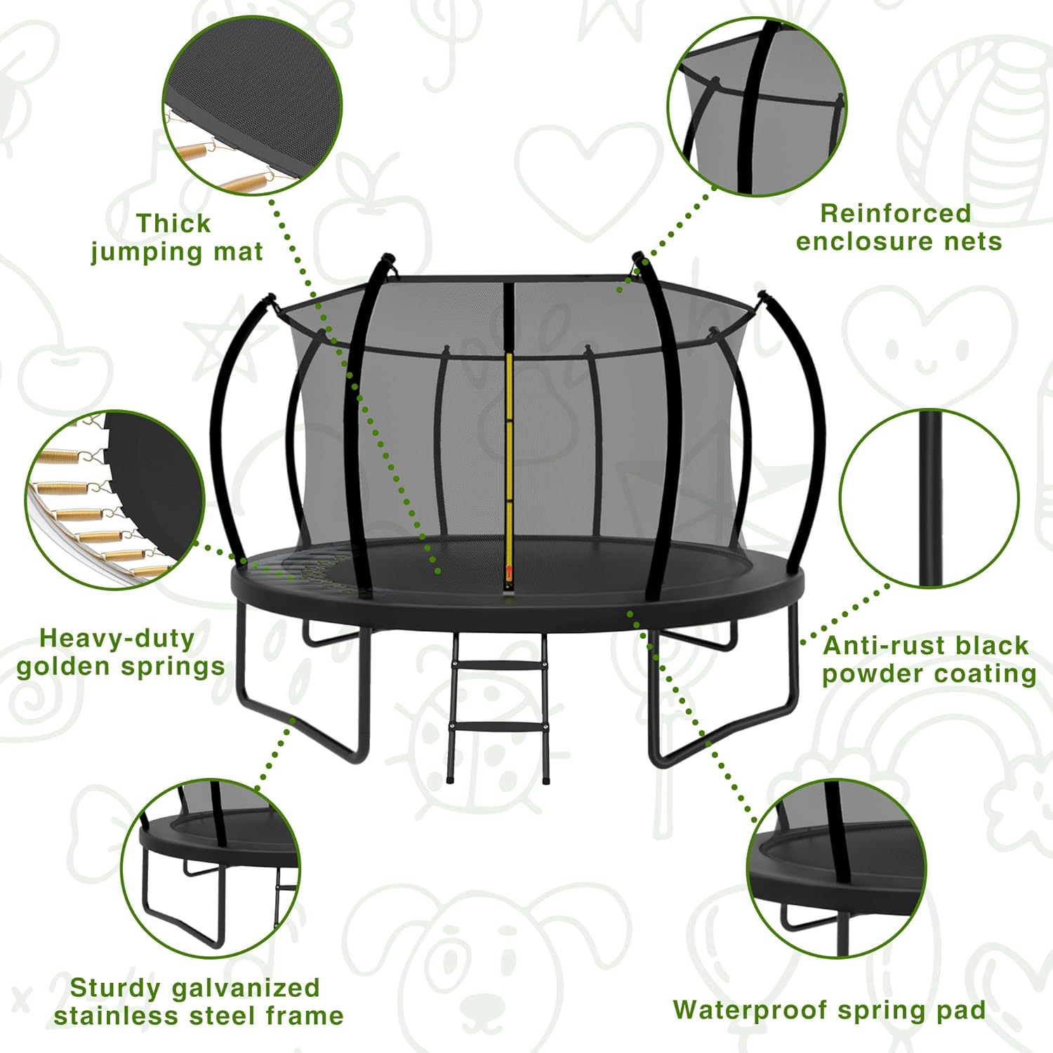 14FT Trampoline Outdoor for Kids with Safety Enclosure Net and Ladder, ASTM Approved Recreational Trampoline