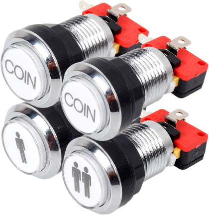 Arcade Buttons Chrome Silver Plated 5V & 12V LED Iit Push Button | 1P / 2P Player Start Buttons / 2x Coin Buttons