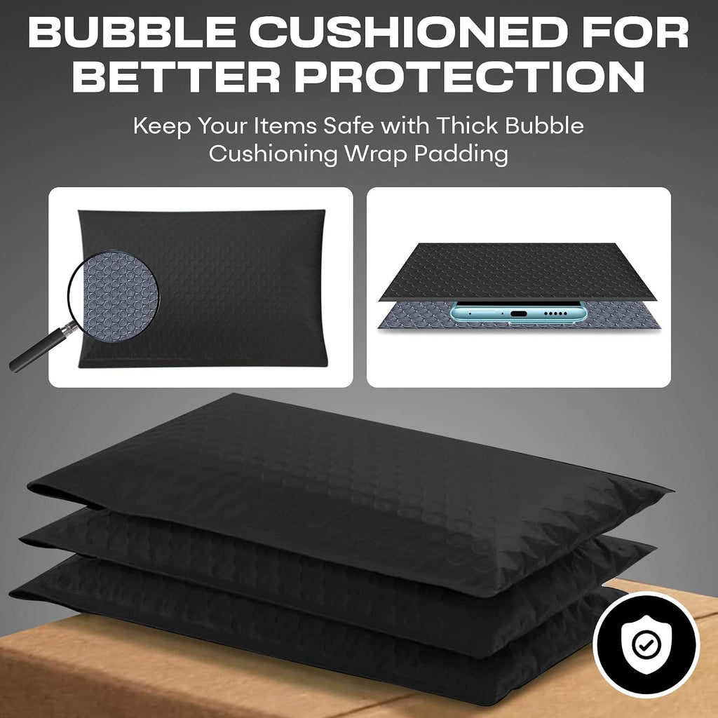 Jet Black Bubble Mailers 12.5x19, Poly Padded Envelopes #6, 20 Pack