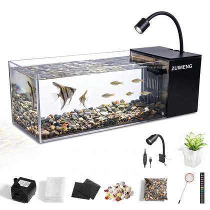 2.7 Gallon Small Fish Tank,Ultra-Clear Rimless Desktop Glass Aquarium Fish Tank Starter Kit with Side Filtration