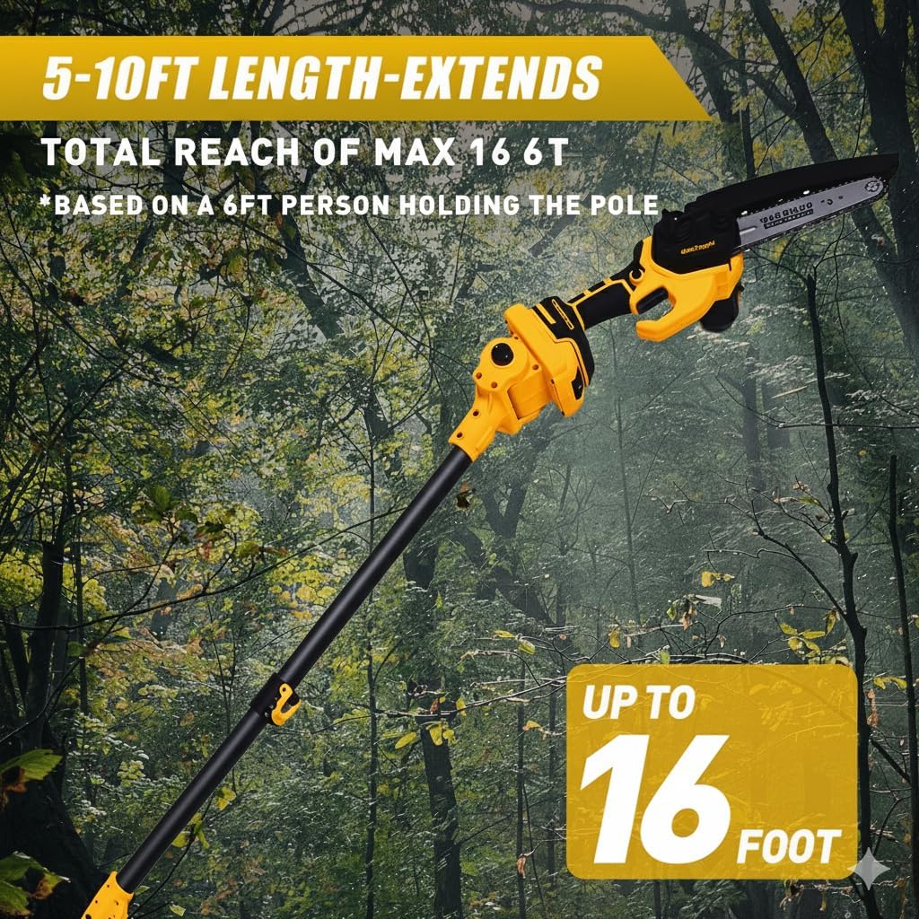 2-in-1 Cordless Mini Chainsaw & Pole Saw – 15FT Extendable Tree Trimmer | 20V Battery-Powered, Lightweightv,Gift for
