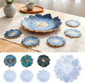 Large Flower Resin Tray Mold Set, White Silicone molds, 14 Inch with 4 Coaster Molds for DIY Crystal Geode Casting