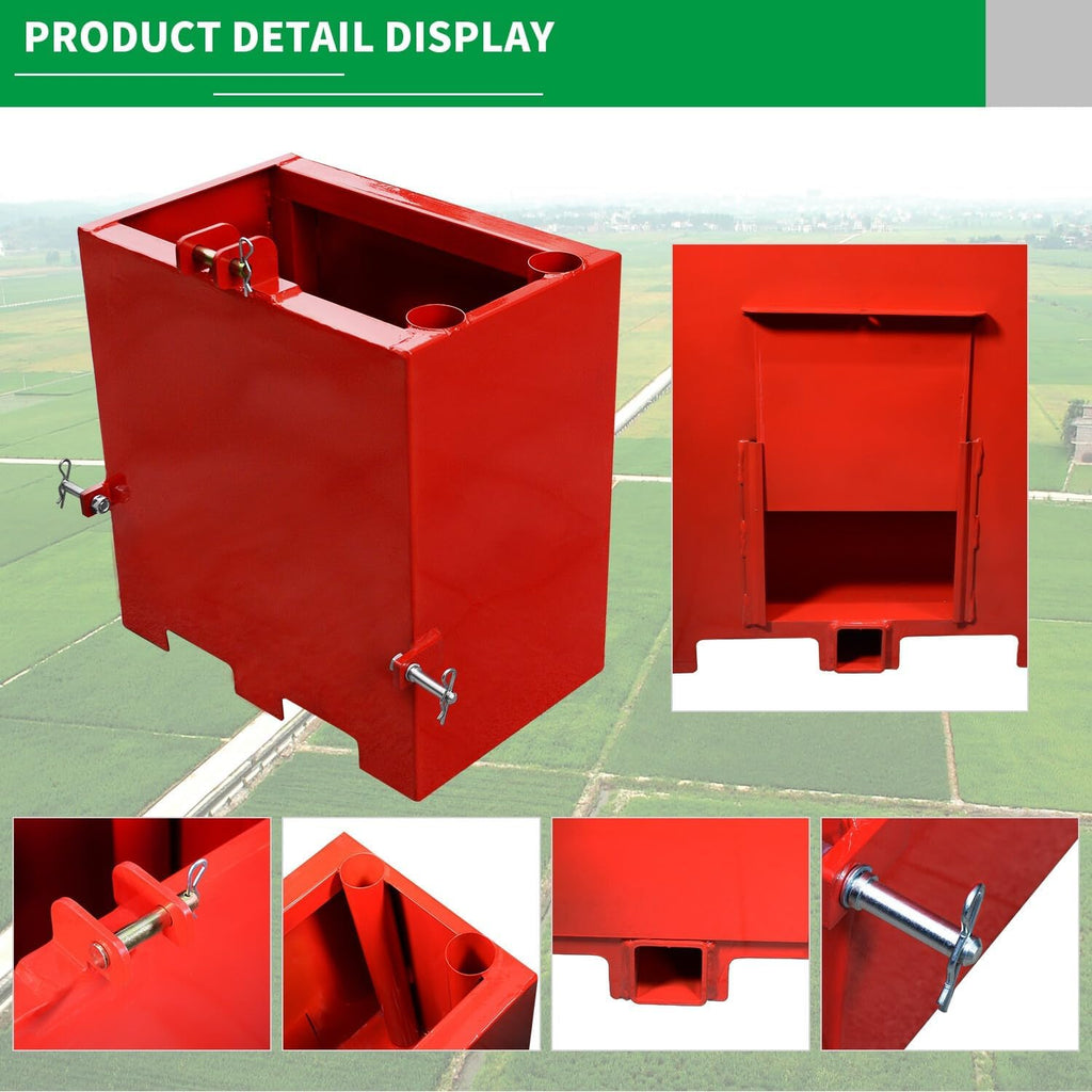 Suitable for Red Ballast Box for Category 1 Tractors - 3-Point Counterweight with Quick Tach Hitch
