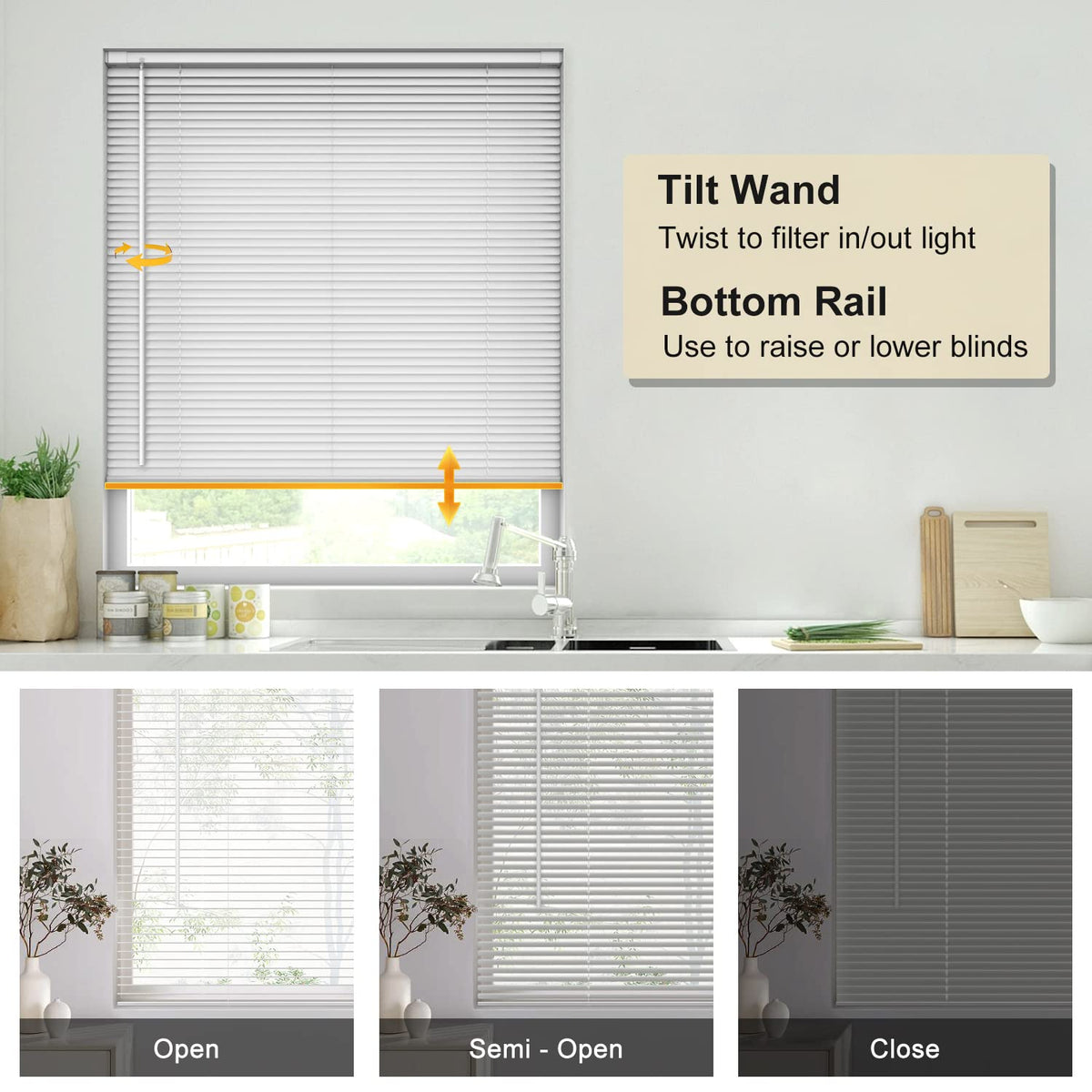No Drill 1" Vinyl Mini Blinds, 47" W x 64" H, White