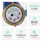 DN20 Vertical Water Meter with 3/4" NPT Couplings, Heavy Brass Cold Water Meter Measuring in Cubic,Water Meter with Pulse Output, ISO4064 Certification for Garden/Home/Apartment.