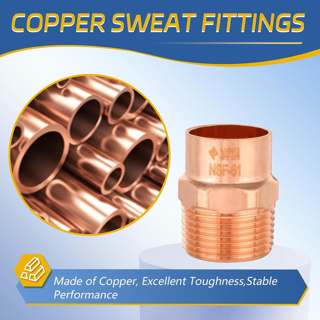 10PACK GUOFIS 3/4" Copper Sweat Male NPT Adapter Fitting(COPPER018-10)