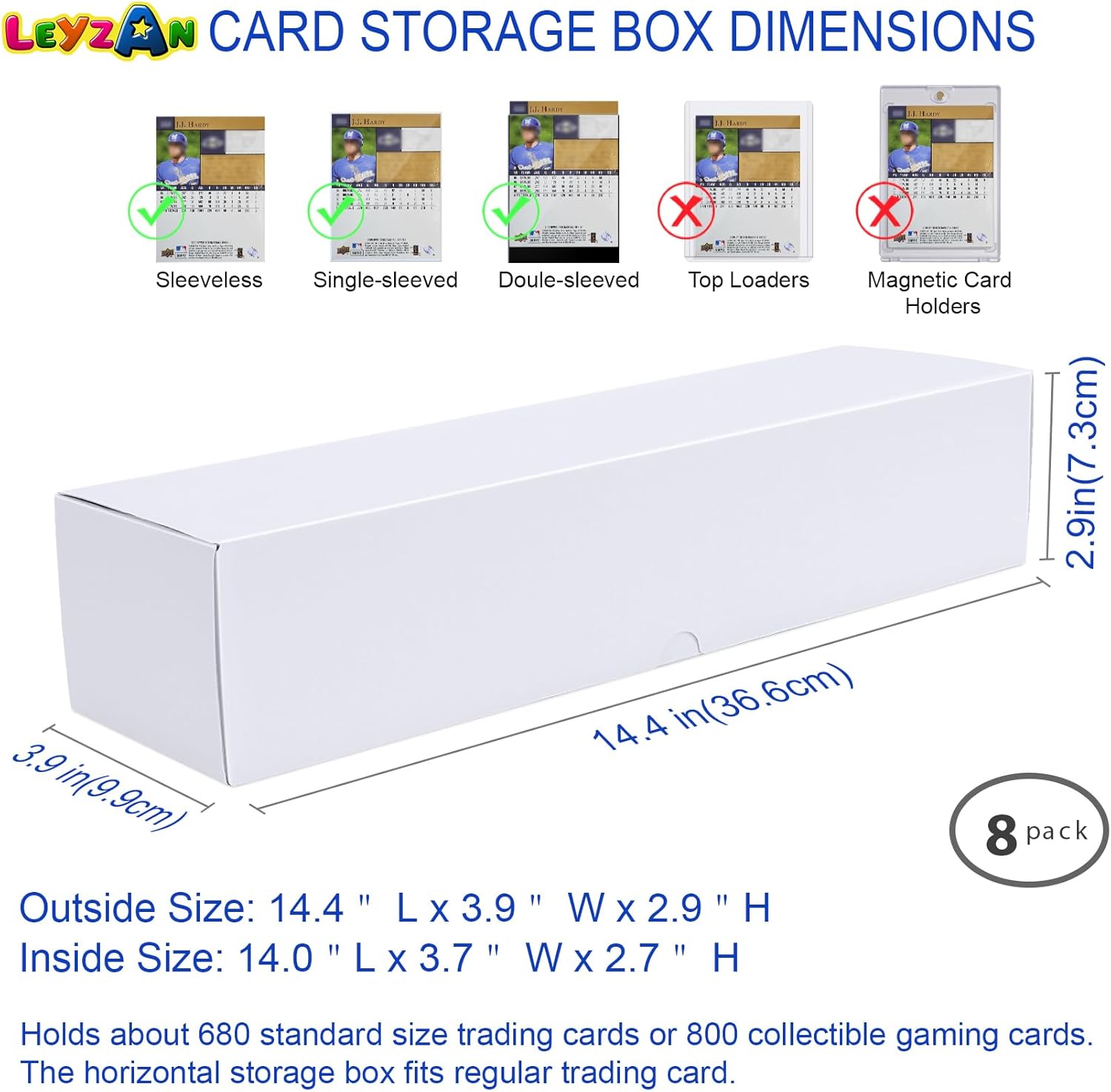 Trading Card Storage Box, 8-Pack 1000 Count Cardboard TCG & Sport Card Box | Trading Card Storage with Divider and