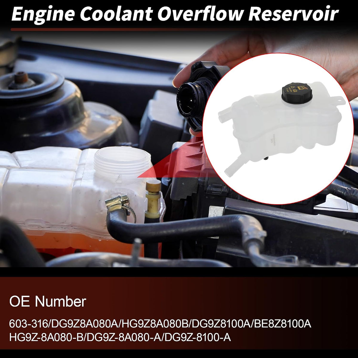 Coolant Expansion Reservoir Tank with Cap for Ford Fusion 2013-2020 Pressurized Radiator Coolant Overflow Reservoir Recovery Tank 603-316 DG9Z8A080A HG9Z8A080B