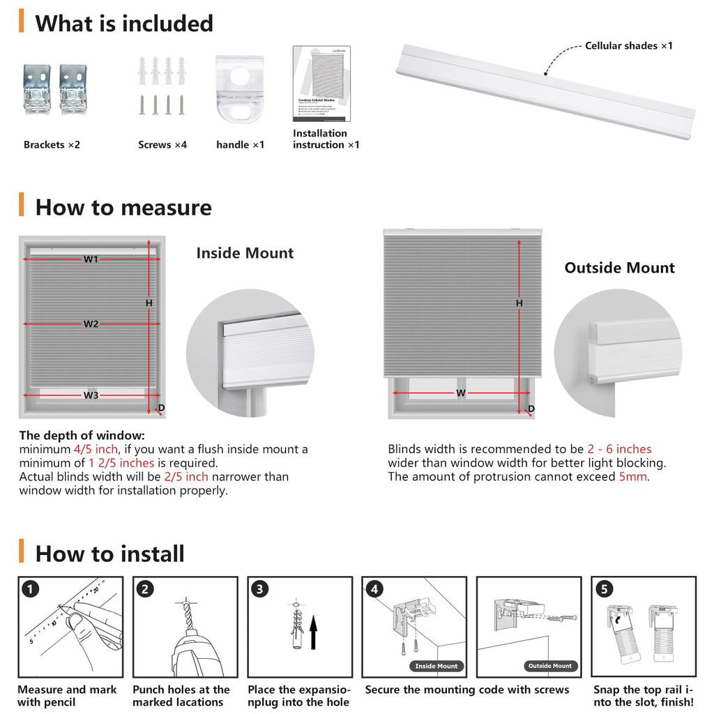 Cordless Cellular Shades, 34'' W x 36'' H, White