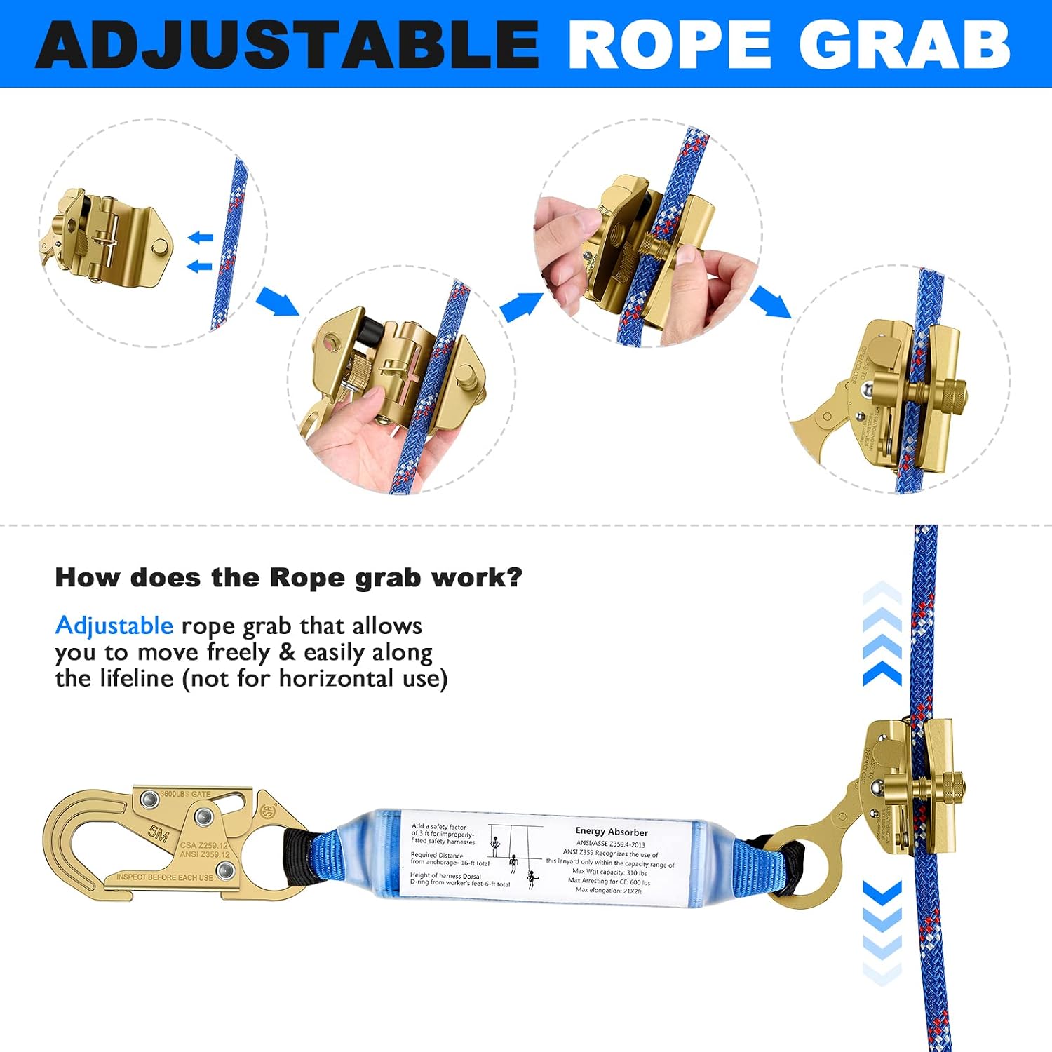 50FT Vertical Lifeline Assembly Fall Protection Rope