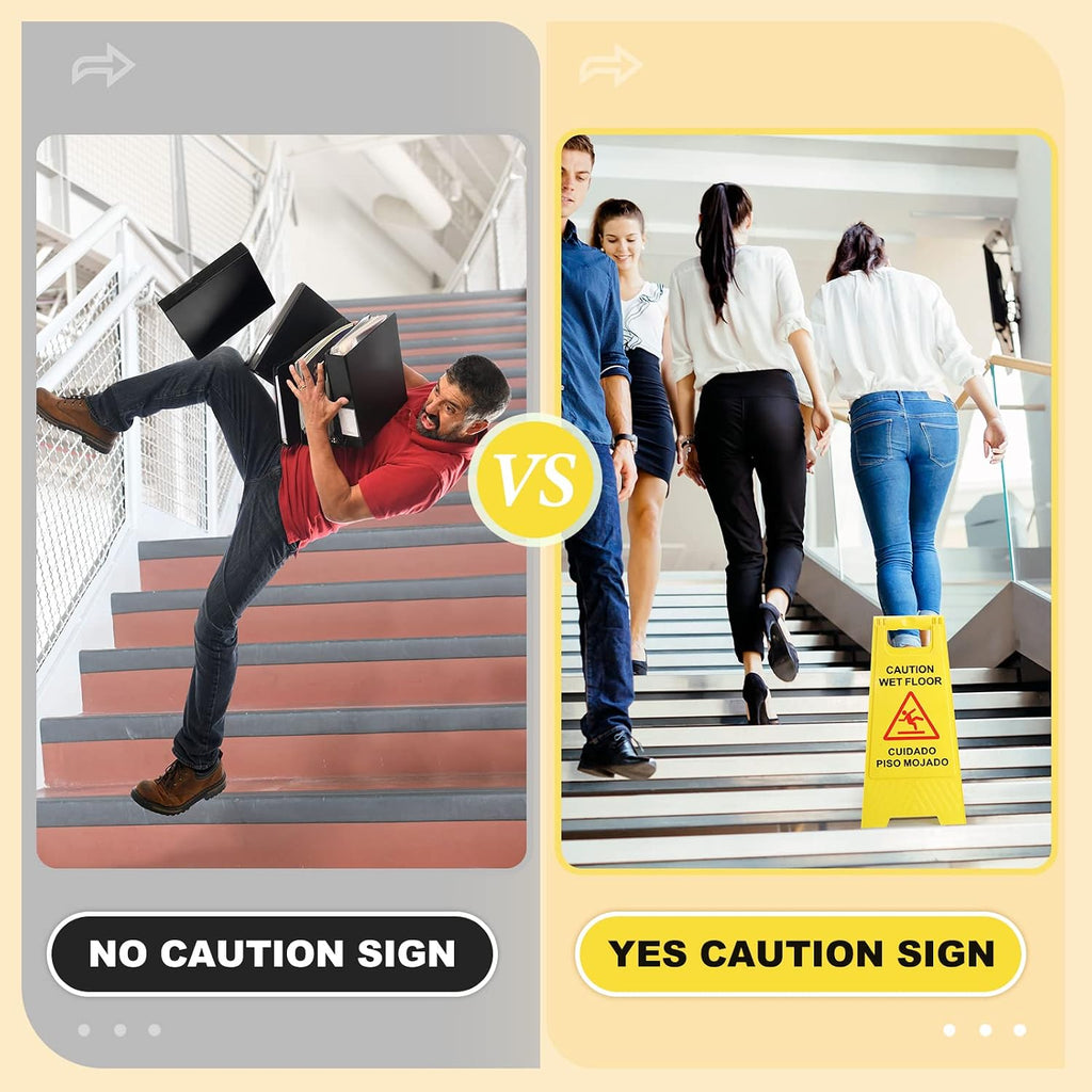 12 Pack Caution Wet Floor Sign - 23.62" Wet Floor Double-Sided Cuidado Piso Mojado Foldable Bilingual Alert Sign for