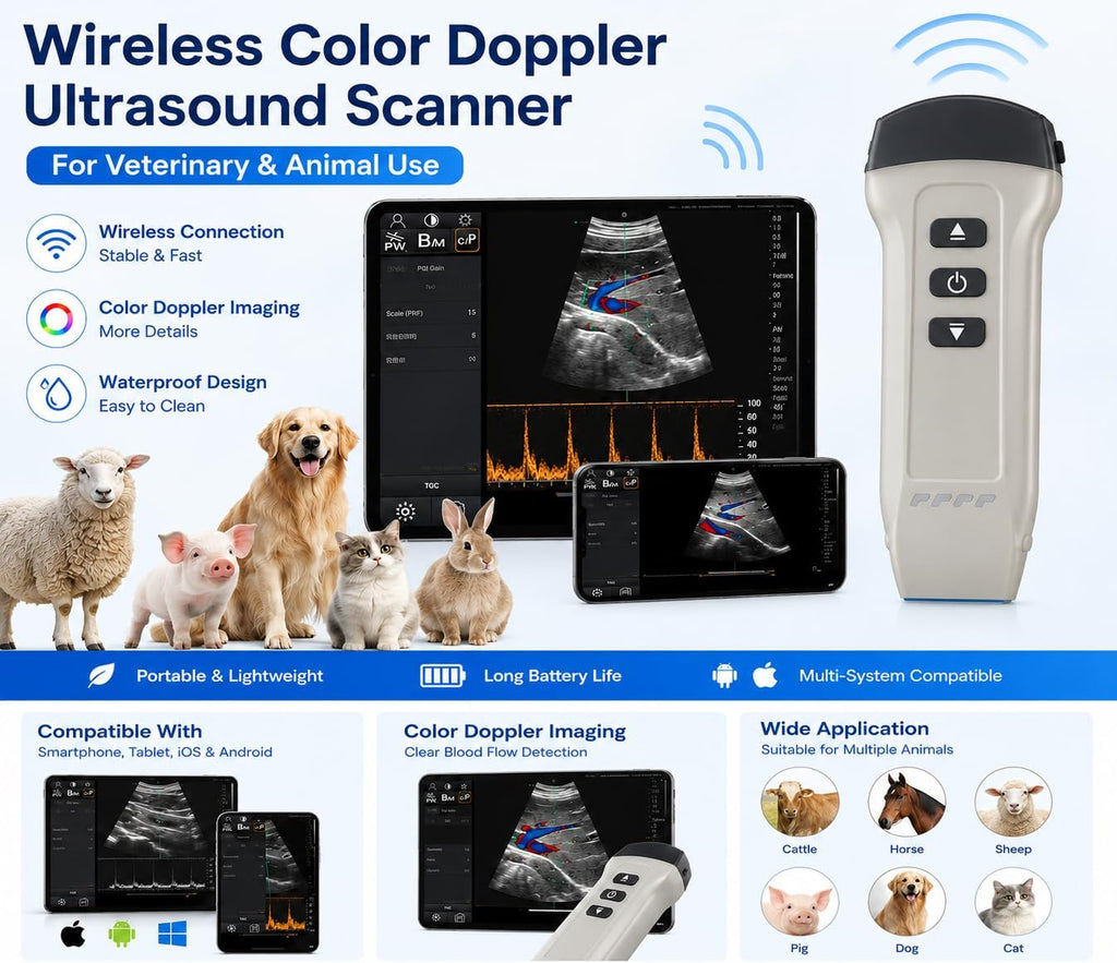 Dual Probe Wireless Color Doppler Ultrasound Machine 3.2MHZ and 7.5MHZ Probe, Wireless Ultrasound Machine for Android