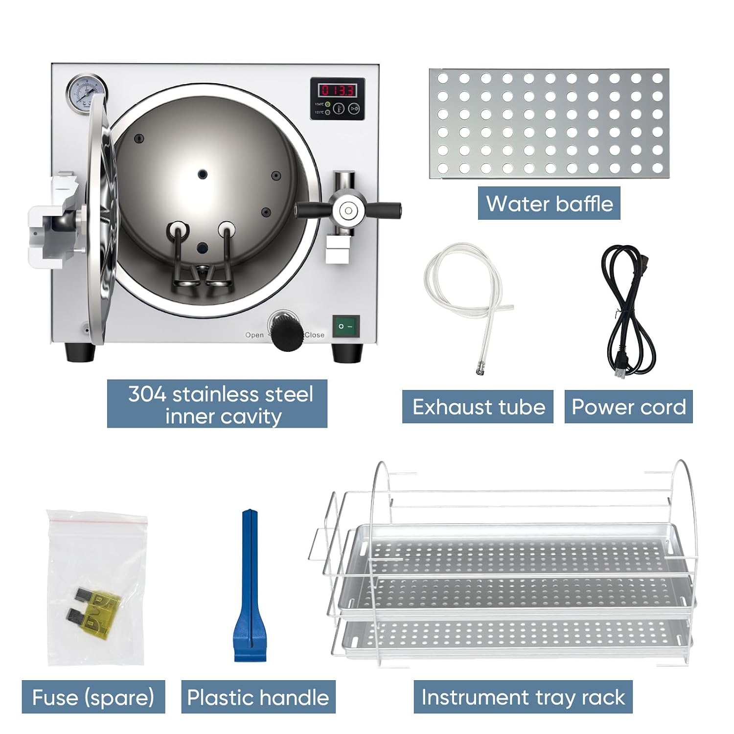 18L Autoclave Sterilizer – Tabletop Class N High Pressure Steam Sterilizer Autoclave Machine with Digital Control
