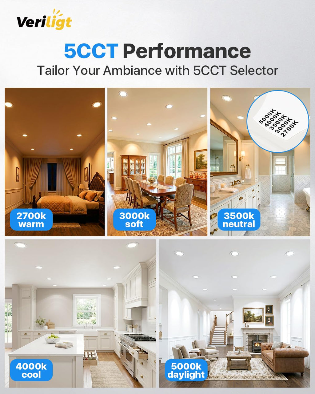 2 Pack 4 Inch LED Recessed Retrofit Can Lights, 5CCT Dimmable