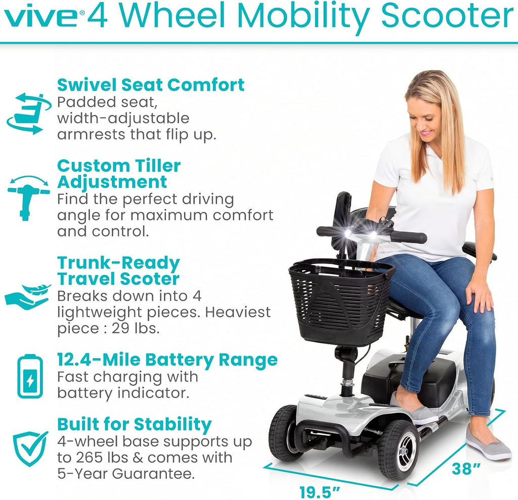 4 Wheel Mobility Scooter - Electric Powered Wheelchair Device