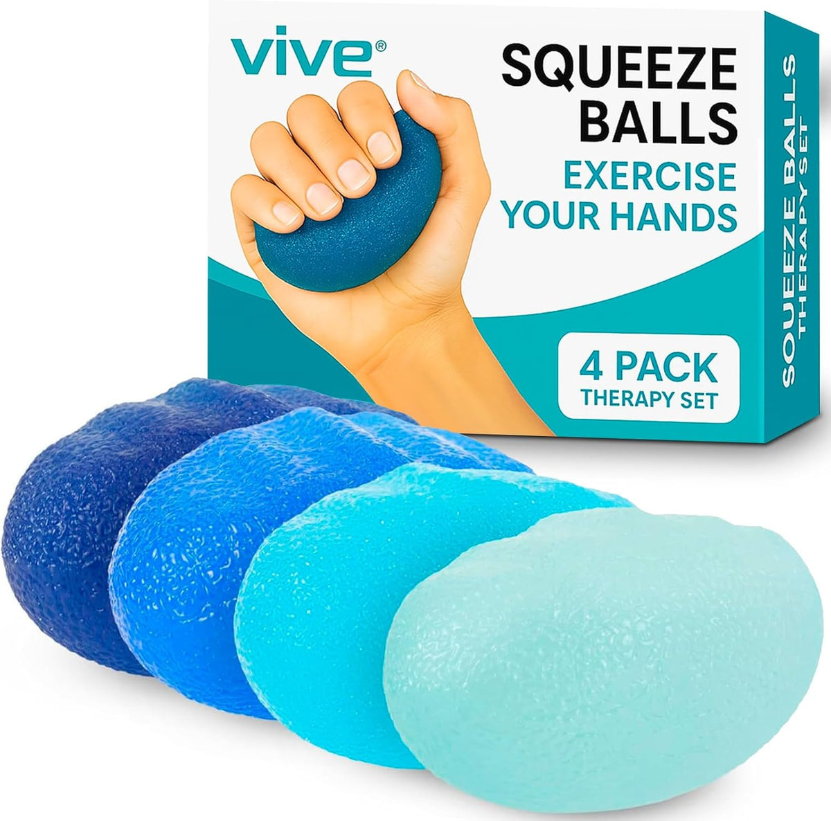 Squeeze Balls for Hand Therapy Set (4 Pack) - Grip Strengthener