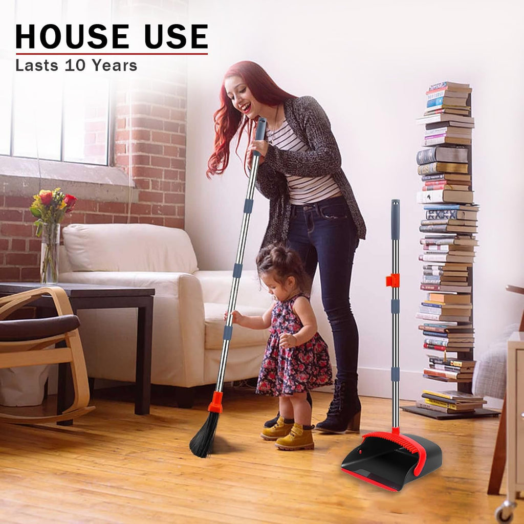 2-Pack is More economical,Brooms with Dustpan Combo Set， with 52" Long Handle, Dustpan Teeth with self-Cleaning