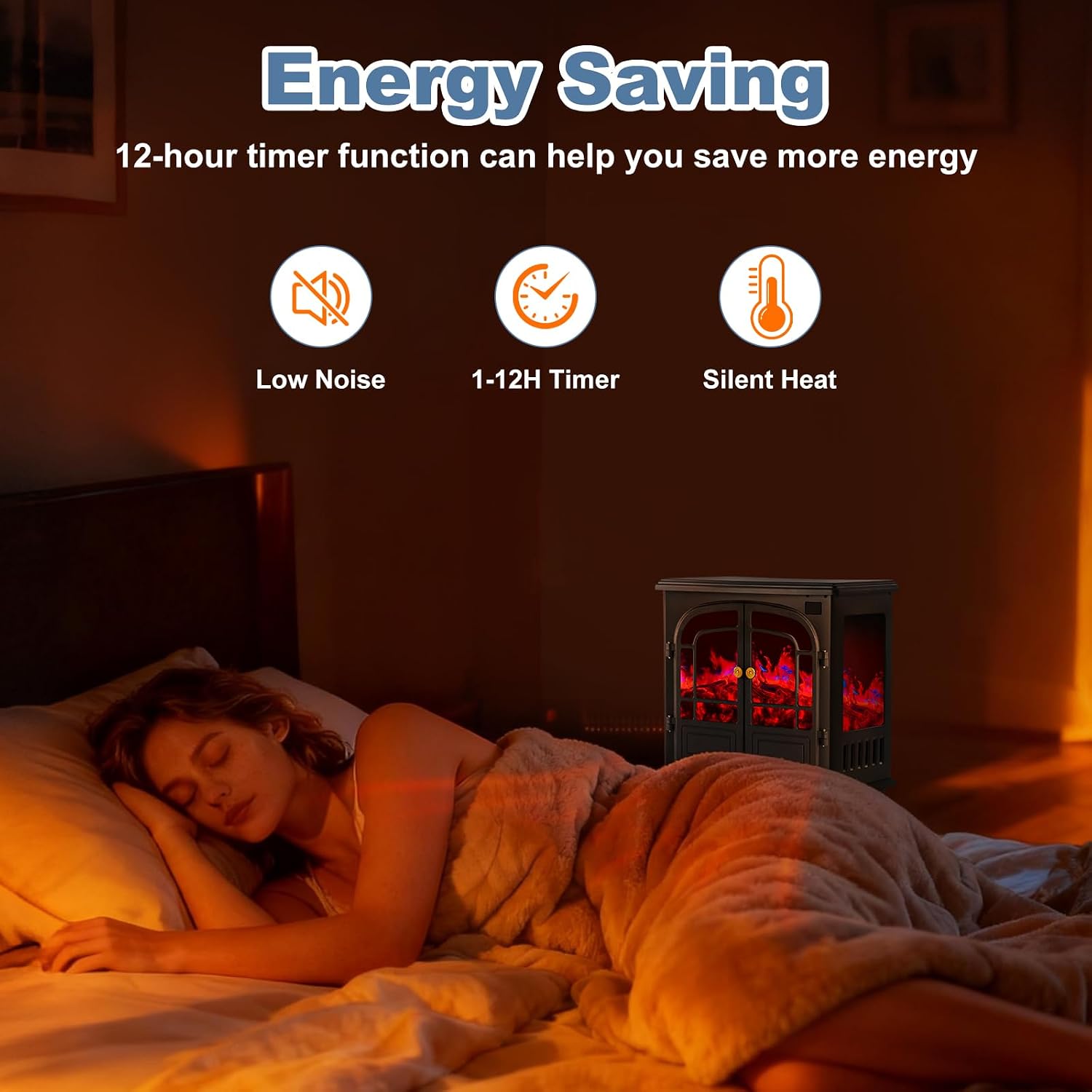 Electric Fireplace Heater, 26" Freestanding Two Door Electric Fireplace Stove with 3D Flame Effect & Remote Control