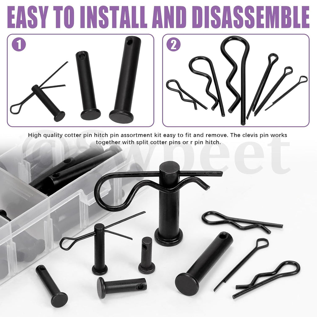 100Pcs 10 Sizes Clevis Pins with Cotter Pin Assortment Kit, Single Hole Flat Head Clevis Pins, R Pins, Hairpin