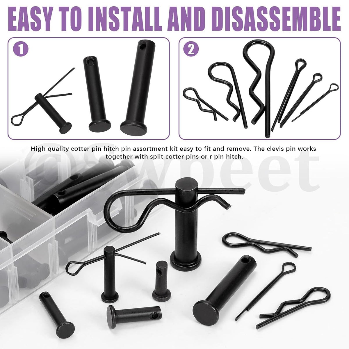 100Pcs 10 Sizes Clevis Pins with Cotter Pin Assortment Kit, Single Hole Flat Head Clevis Pins, R Pins, Hairpin