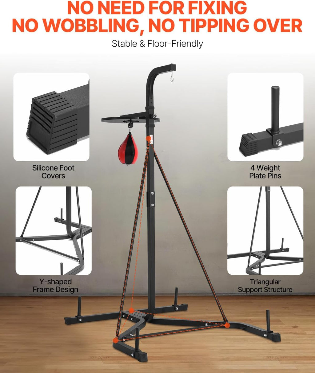 2 in 1 Punching Bag Stand, Steel Heavy Duty Workout Equipment, Adjustable Height Boxing Punching Bag and Speed Bag