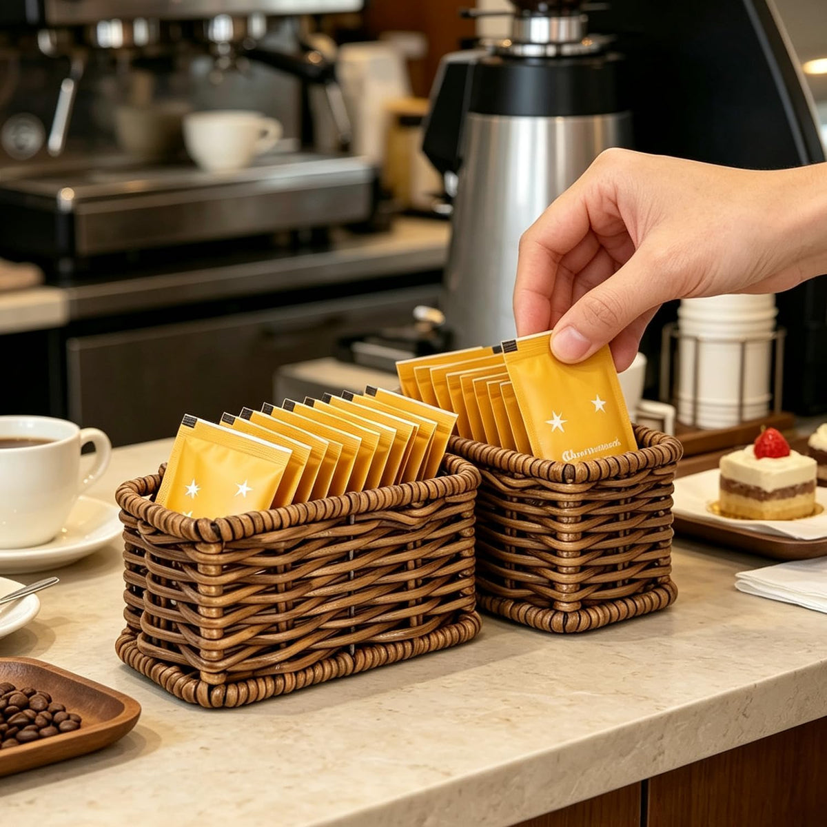 Sugar Packet Holder 4.9in Rattan-Style for Coffee Bar