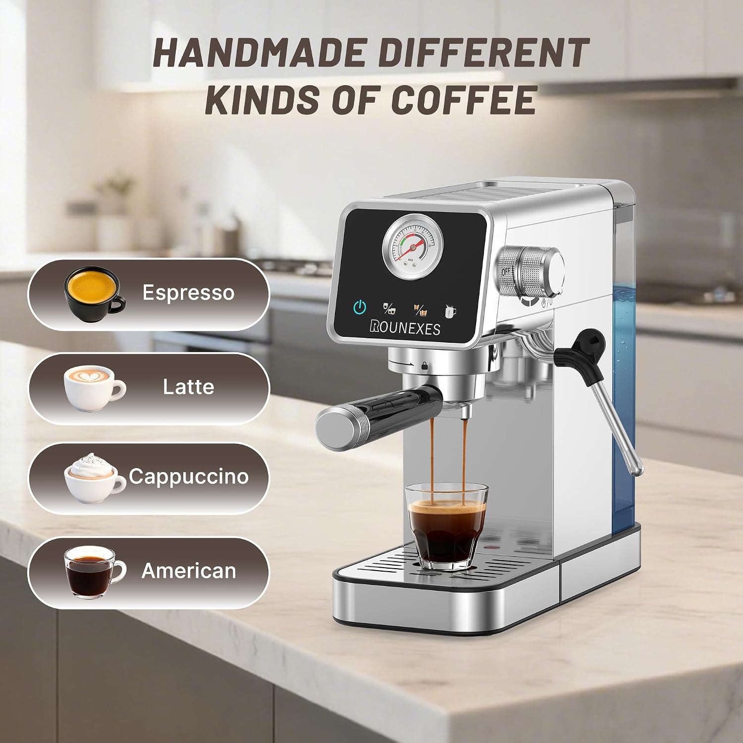 20 Bar Espresso Machine, Semi-Automatic Espresso Machine with Milk Frother, Compact Espresso Coffee Maker For