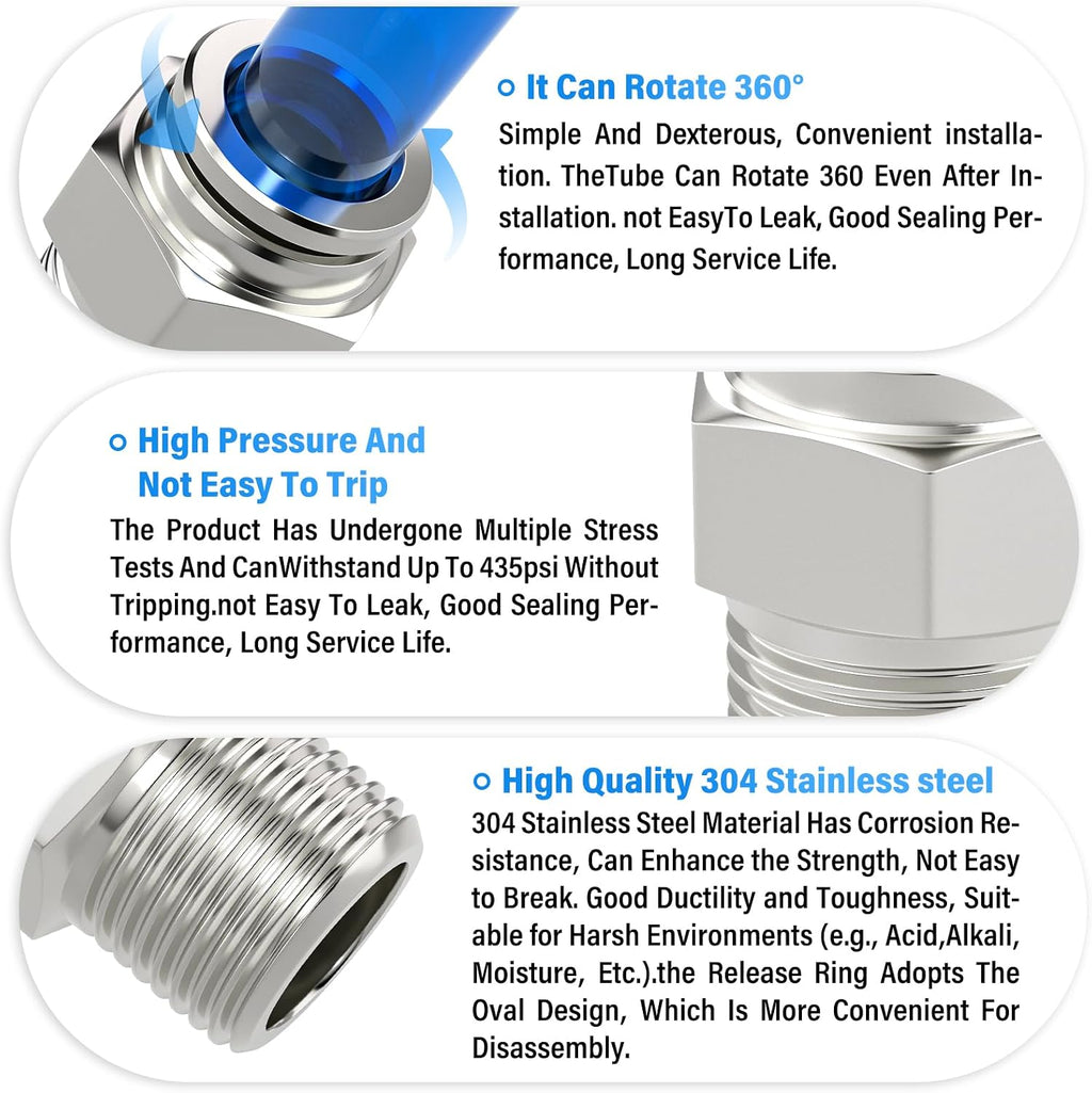 TAILONZ 304 Stainless Steel 1/2" x 1/2" NPT Push to Connect Straight 2Pcs
