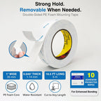 Double-Sided Removable Foam Tape, 1 in x 16.5 ft, Wall-Safe Mounting Tape