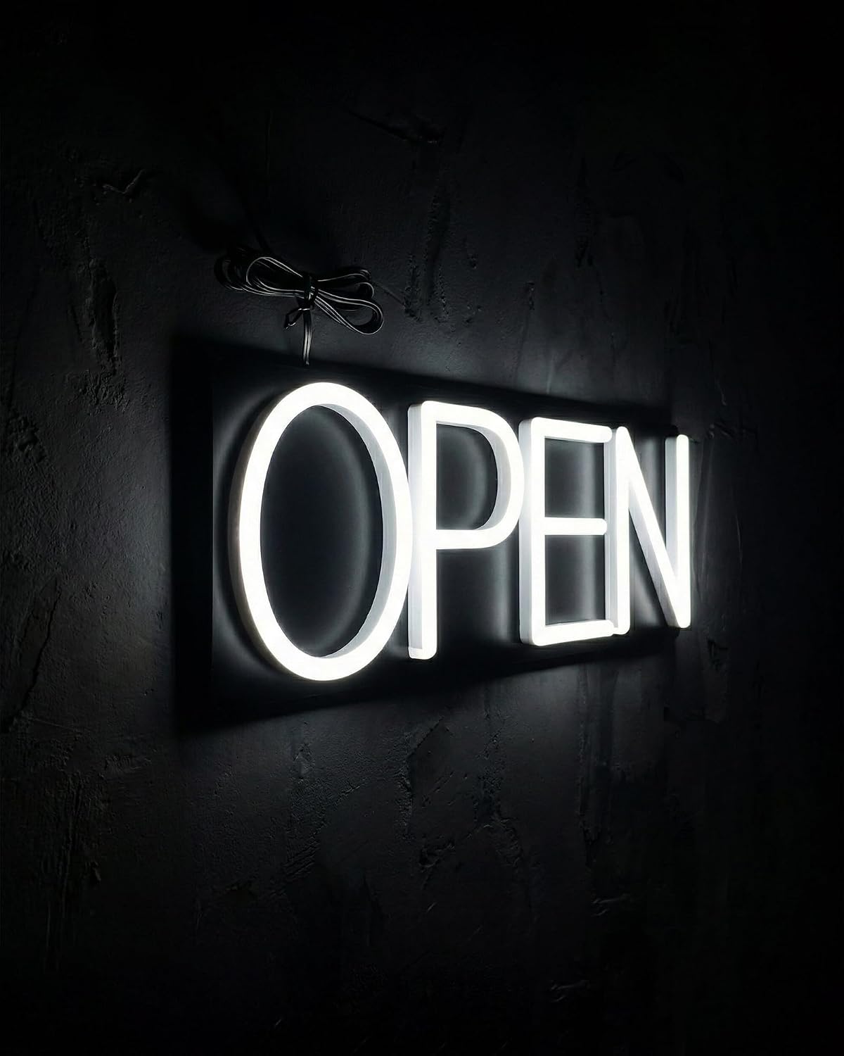 White Neon Open Sign 20inx7in LED Light w/Remote Controller, Electric Light Up Open Sign for Business Store