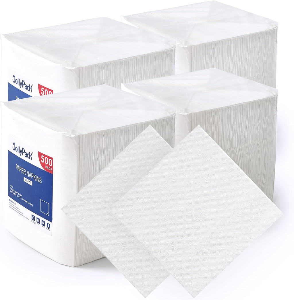 Disposable Paper Napkins, 1-Ply 6.5x6.5 Folded, 2000 Count, White