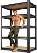 71.2"H Storage Shelves, 5 Tier Adjustable Wood Garage Shelving, Utility Tall Metal Shelving Unit, Easy to install