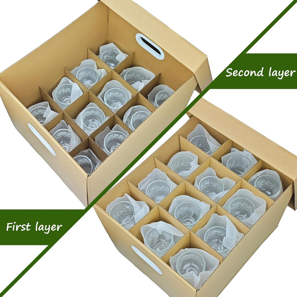 3 Sets Moving Boxes with Two-layer Divider Kits, 16 x 13 x 13 Inch Box with Lid for Glassware Wine Packing Kitchen