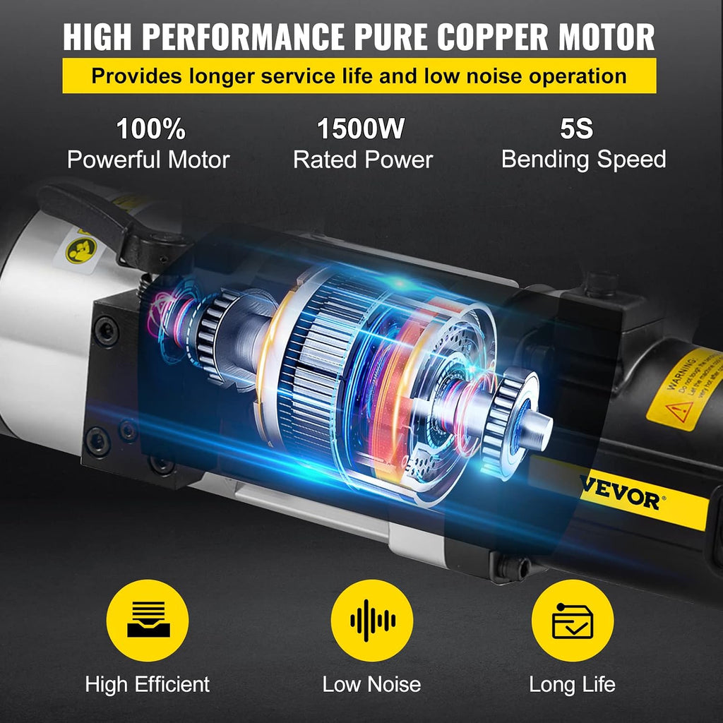 Hydraulic Electric Rebar Bender 1.5 KW Handheld Rebar Bending Machine | for 1" 25mm #8 Rebar Steel Bars, 5s Bending