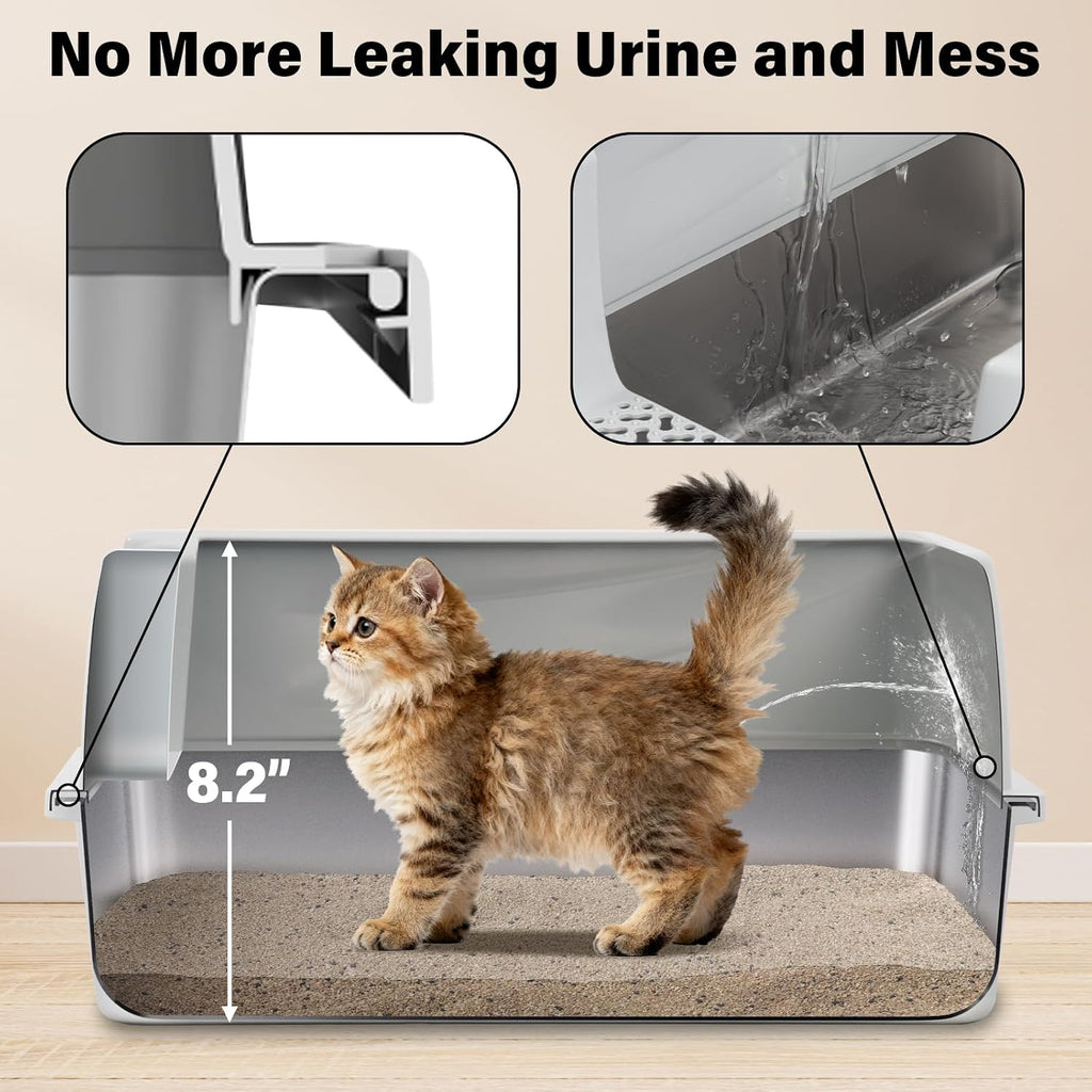 Stainless Steel Litter Box with Lid, Metal Litter Box High Sides, Low Entry Litter Boxes with Scoop and