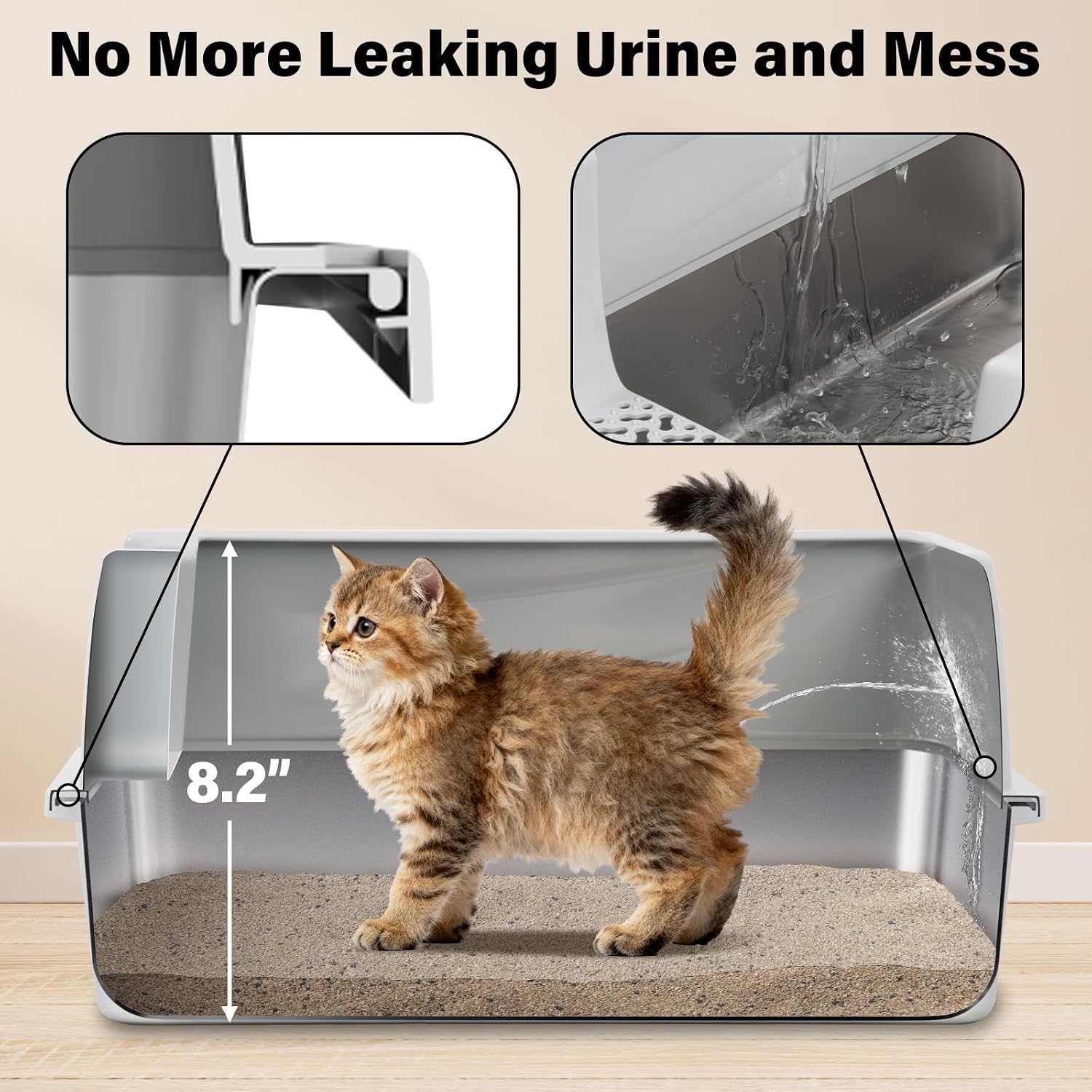 Stainless Steel Litter Box with Lid, Metal Litter Box High Sides, Low Entry Litter Boxes with Scoop and
