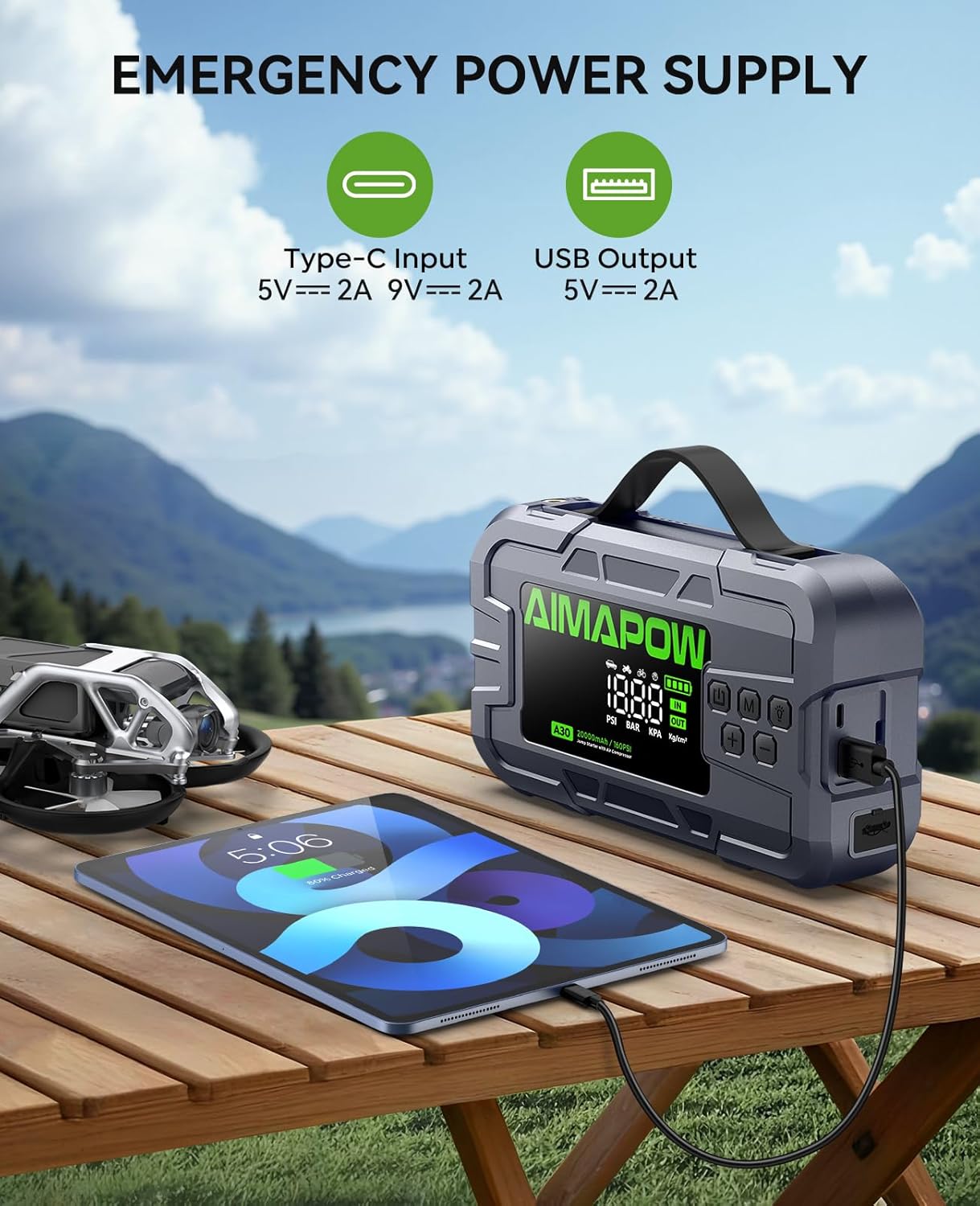 Car Battery Jump Starter with Air Compressor 8000A 160PSI, Jump Starter Portable (All Gas/12L Diesel), 12V Car Jump