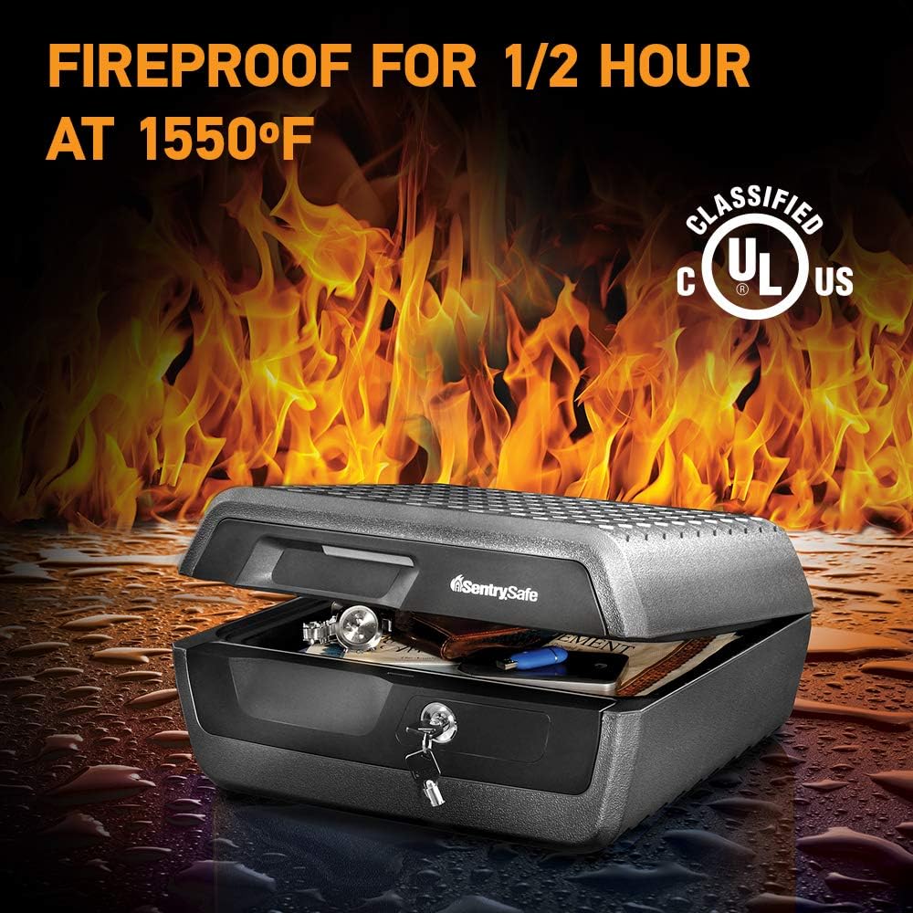 Fireproof and Waterproof Document Safe with Key Lock, Lock Box for Cash, Passport, Jewelry, Exterior: 16.5 in W x