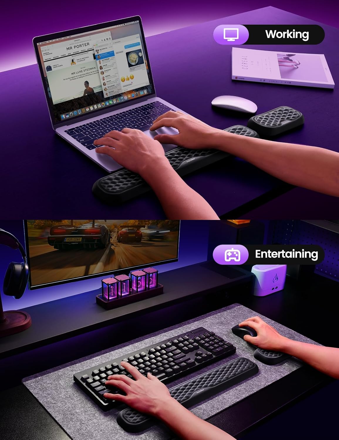 Wrist Rest for Keyboard and Mouse, Computer Ergonomic Wrist Support Pad, Soft Memory Foam Arm Cushion for Desk, Palm