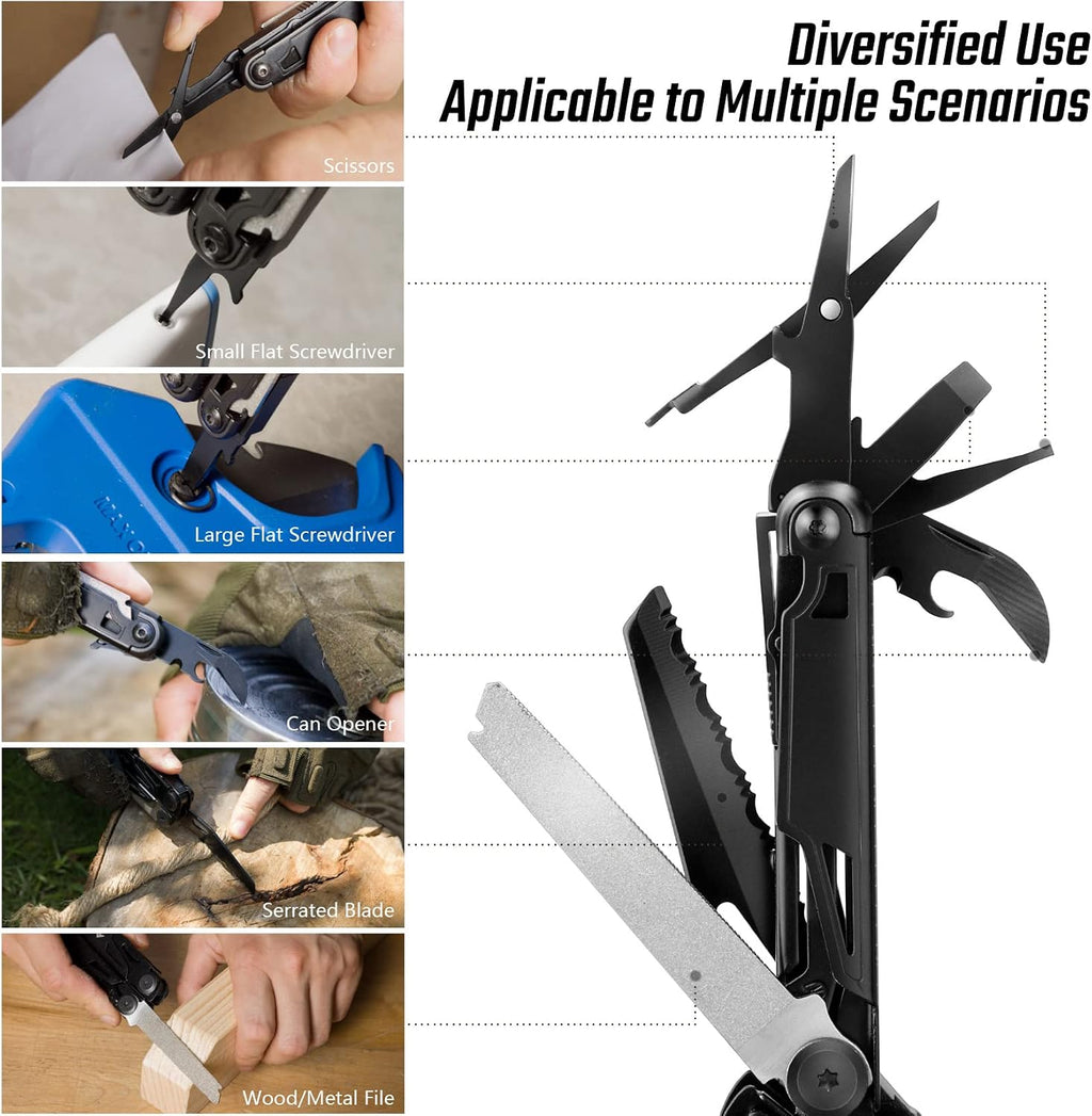16-in-1 Multitool Pliers with Sheath Stainless Steel EDC | Equipped with Knife, Saw, Screwdrivers, Scissors and