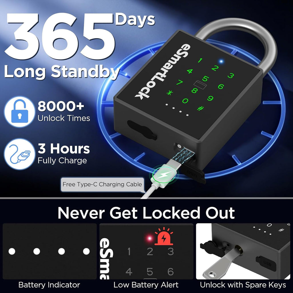 Heavy Duty Smart Padlock,Outdoor Combination Padlock with Key Code RFID | IP67 Waterproof Padlock Anti-Cut Shackle