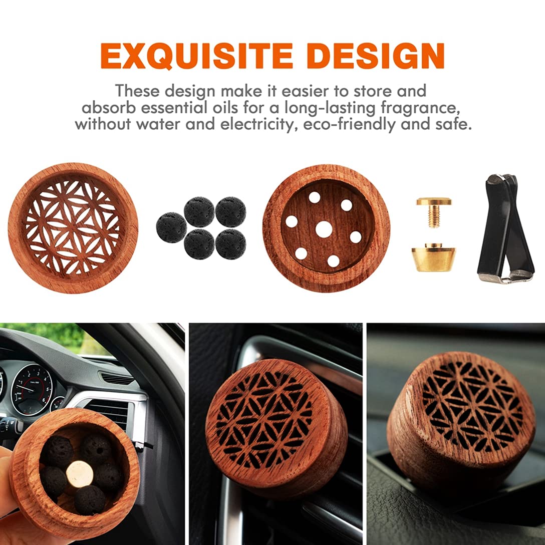 Essential Oil Car Diffuser, 2 PCS Car Aromatherapy Wood Diffuser with Vent Clip