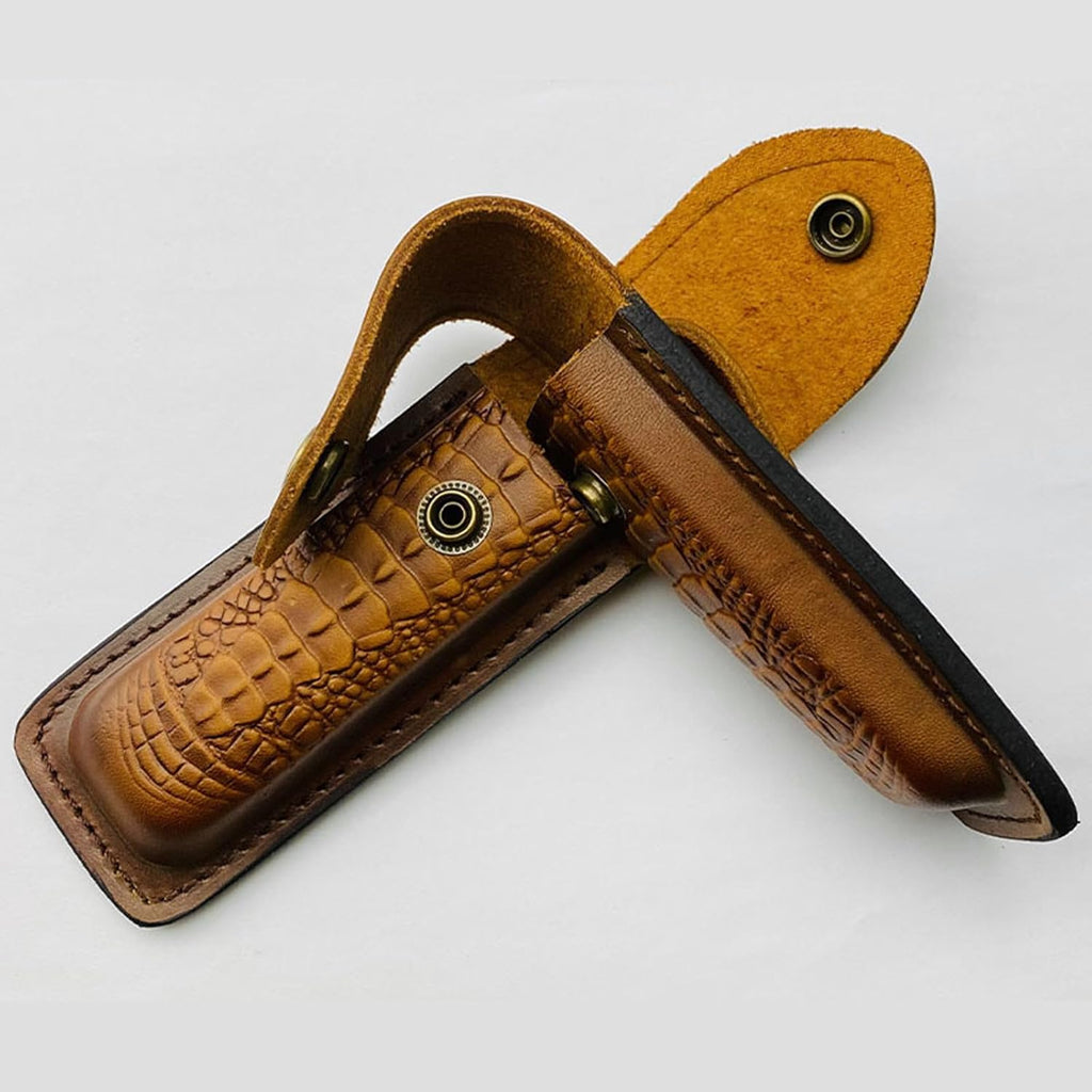 Cow Leather Knife Sheath for Folding Pocket Knife (LxW) 5.12x1.38 Waist Belt Case Metal Snap Outdoor EDC Hunting Gift
